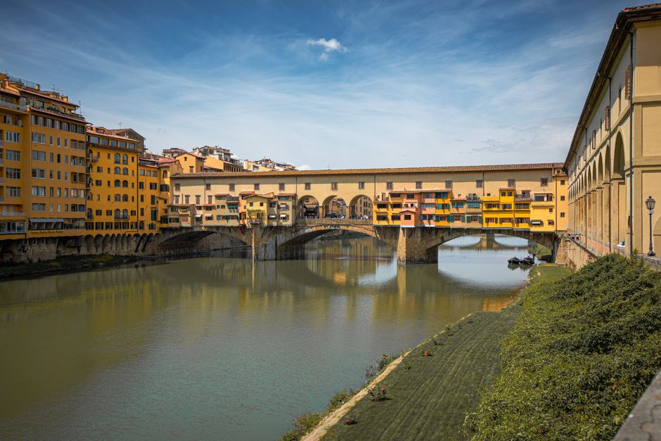Beautiful view of Ponte Vecchio spanning the Arno River in Florence, Italy.